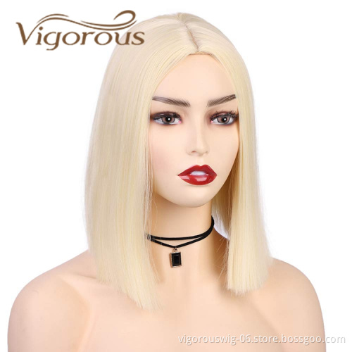 Vigorous Cheap Price Shoulder Length Silky Straight Middle Part Machine Made Cosplay Bob For Black Women Synthetic Hair Wigs